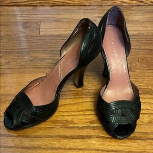 Tahari Elegant Black Open-Toe Heels